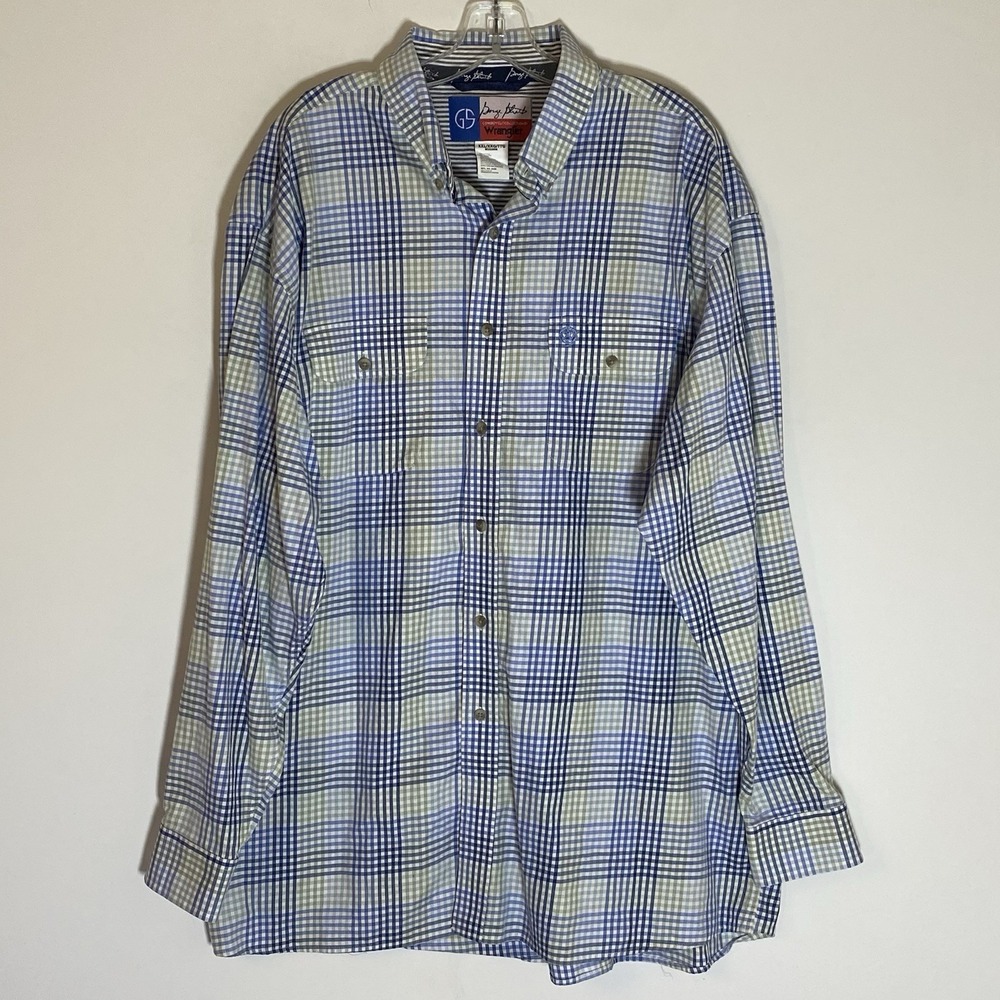 Wrangler Shirt Mens 2XL Blue Green George Strait Western Cowboy Button Up Plaid